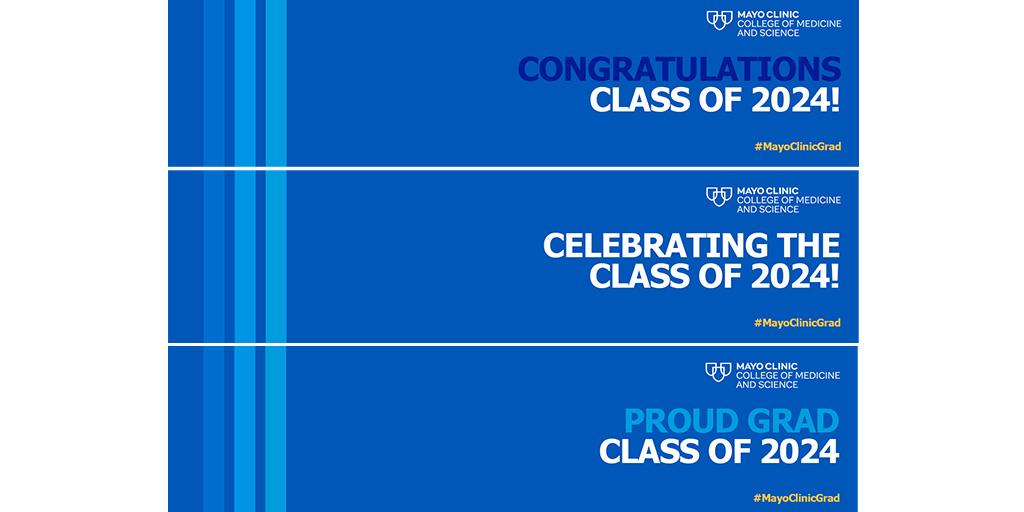 A graphic of a preview of LinkedIn headers to celebrate the 2024 commencement activities.