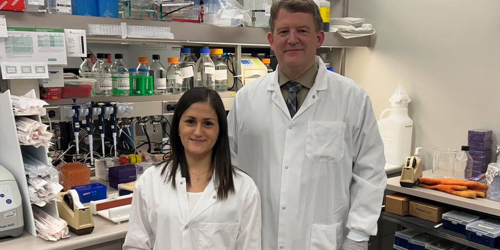 Dr. Ethel Aguirre Flores and Dr. David Deyle in his gene therapy lab at Mayo Clinic in Rochester, Minnesota.
