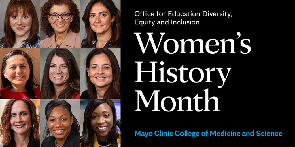 Banner with female Mayo Clinic faculty, students, and staff for Women's History Month
