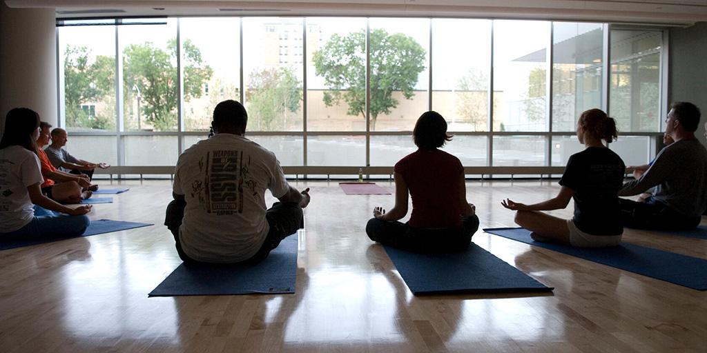 Yoga class held at the Dan Abraham Healthy Living Center (DAHLC) at Mayo Clinic in Rochester, Minnesota