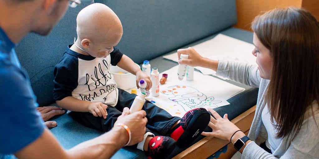 A child life specialist works with a pediatric patient at Mayo Clinic in Rochester, Minnesota.