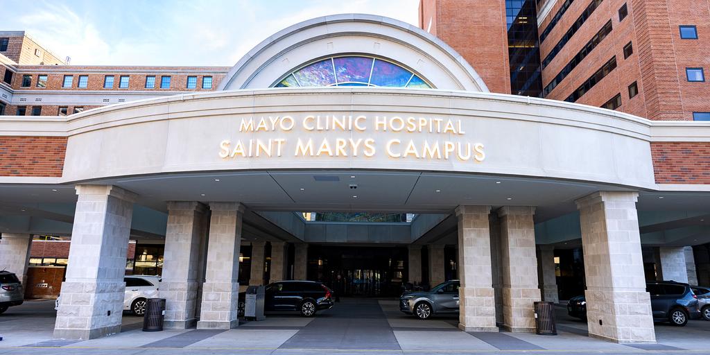 External view of Mayo Clinic's St. Mary's Hospital in Rochester, Minnesota.