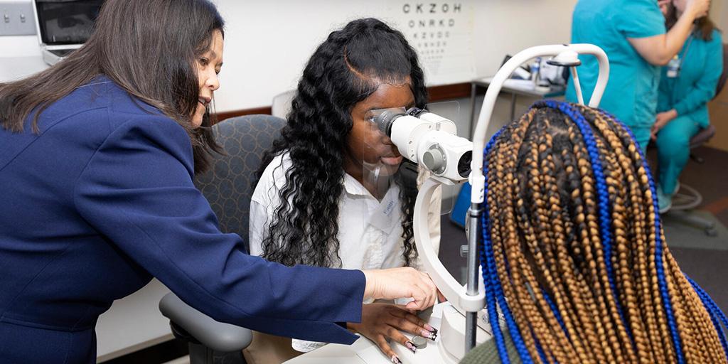 Students engage in activities to learn about the Ophthalmic Assistant Program