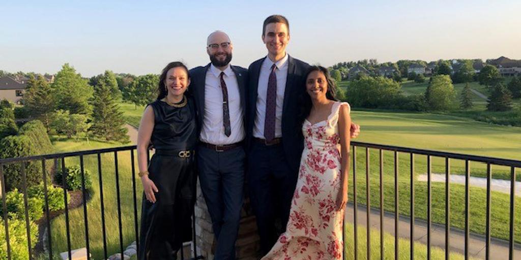 2024 graduates, Dr. Michelle Linke Shafa, Dr. Sawyer Berrett, Dr. Tanner Bommersbach, and Dr. Vanessa D’Souza pose for a photo.