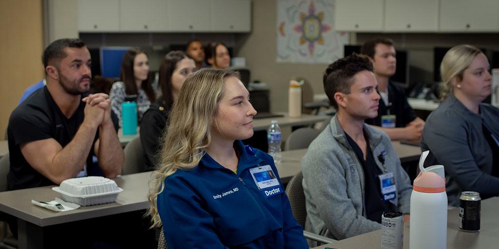 Radiology residents sitting in classroom