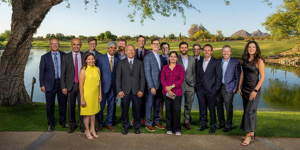 Diagnostic radiology faculty pose together during the Mayo Clinic in Arizona Diagnostic Radiology Residency graduation celebration event.