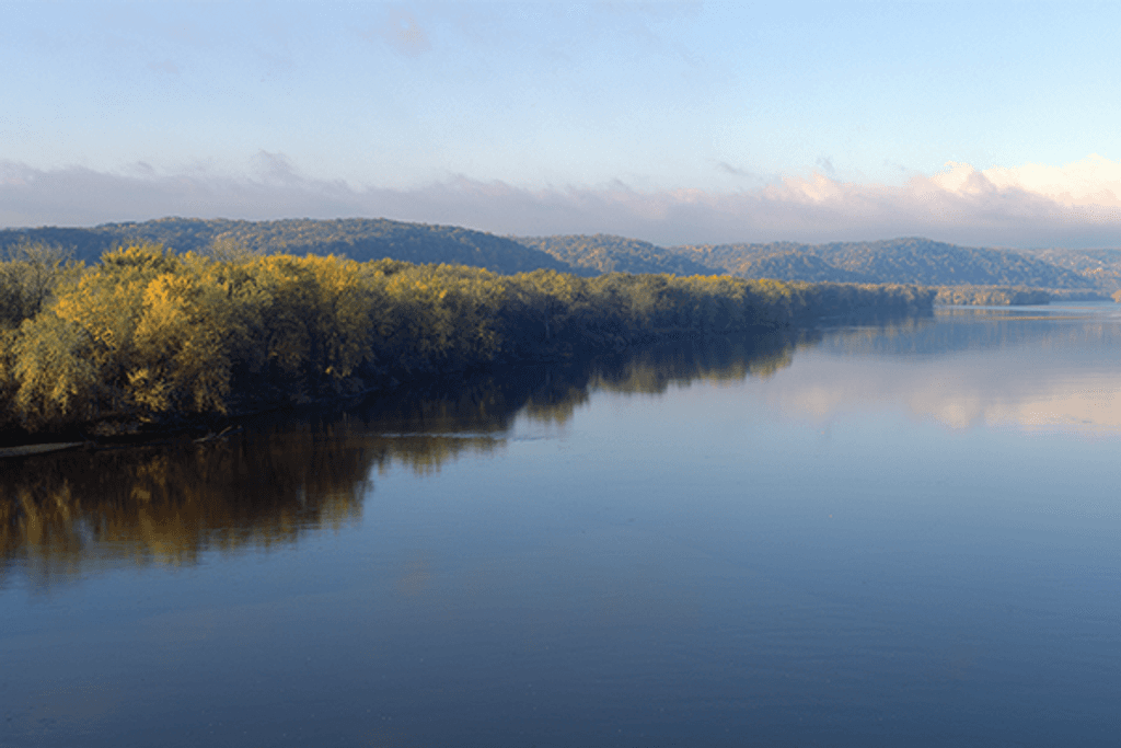 Wisconsin River and Prairie de Chen with Autumn colors, Wisconsin