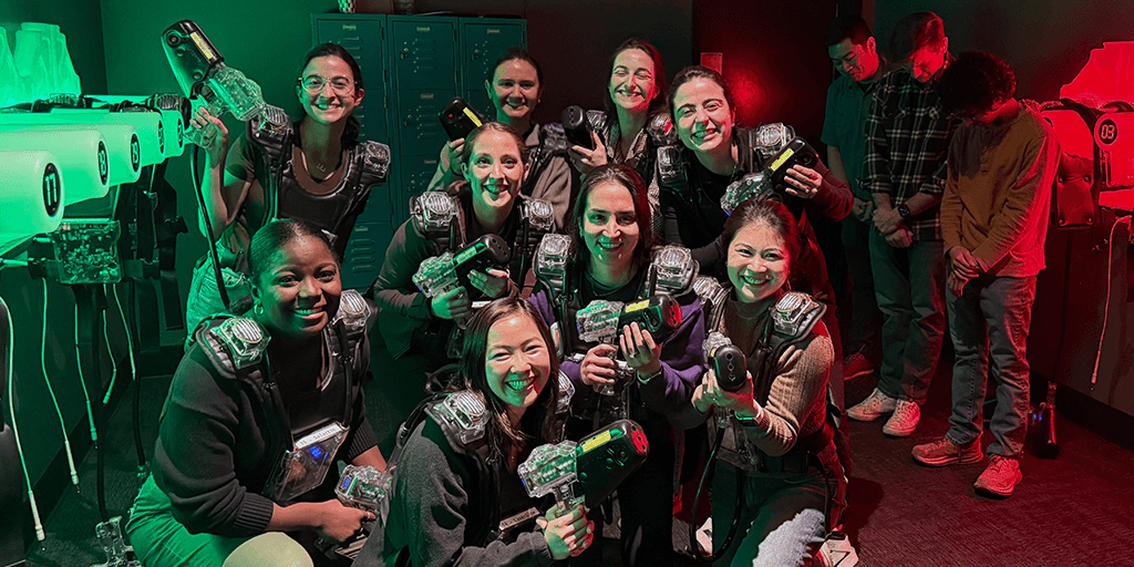 Internal medicine residents playing laser tag