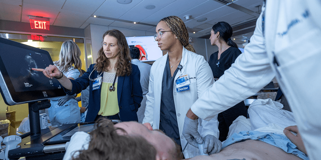 Resident practicing ultrasound