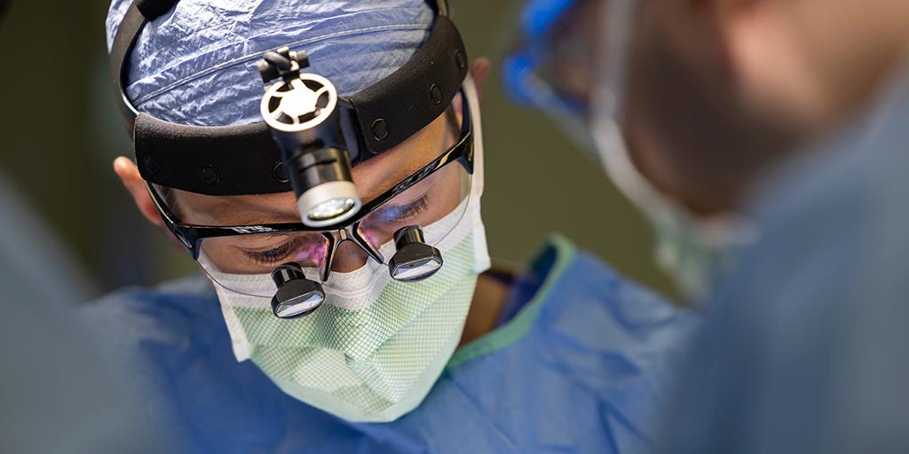 Close up of a surgeon's eyes during an operation.