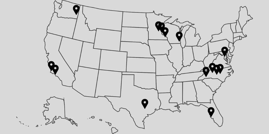 This map shows the current locations of ASOPRS fellows who have trained at Mayo Clinic since 1993.