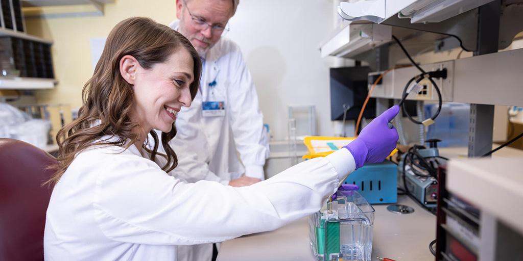 Two fellows in the pathology lab