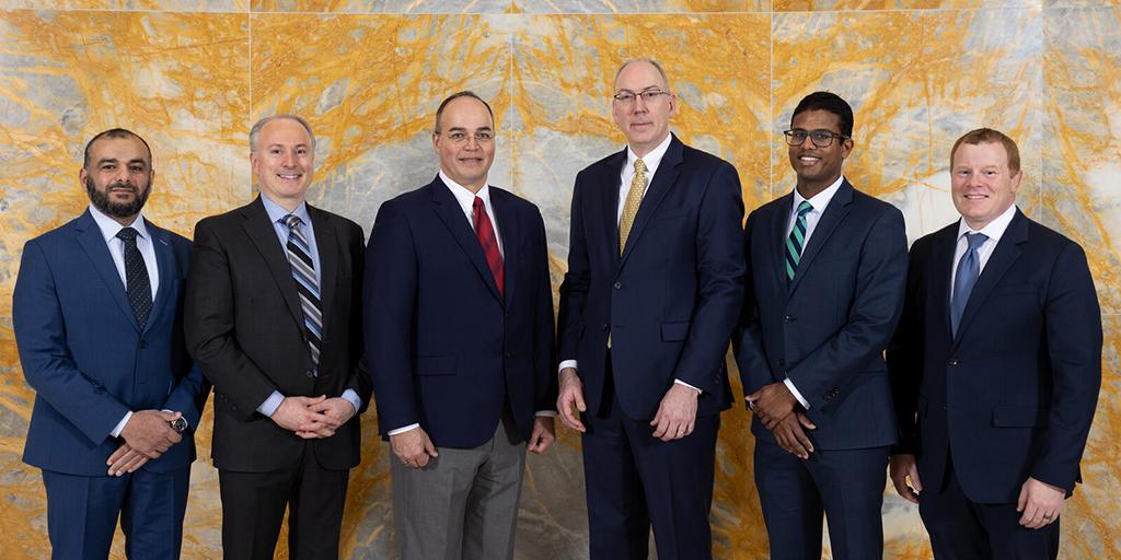 Spine Surgery Fellowship faculty. From left: Dr. Ahmad Nassr, Dr. Brett Freedman, Dr. Paul Huddleston, Dr. Peter Rose, Dr. Arjun Sebastian, and Dr. Melvin Helgeson