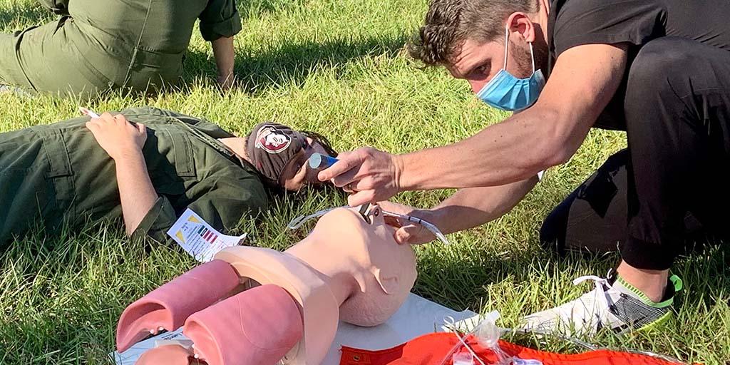 A medical student practices intubation on a model airway during a Mayo Clinic Alix School of Medicine selective program