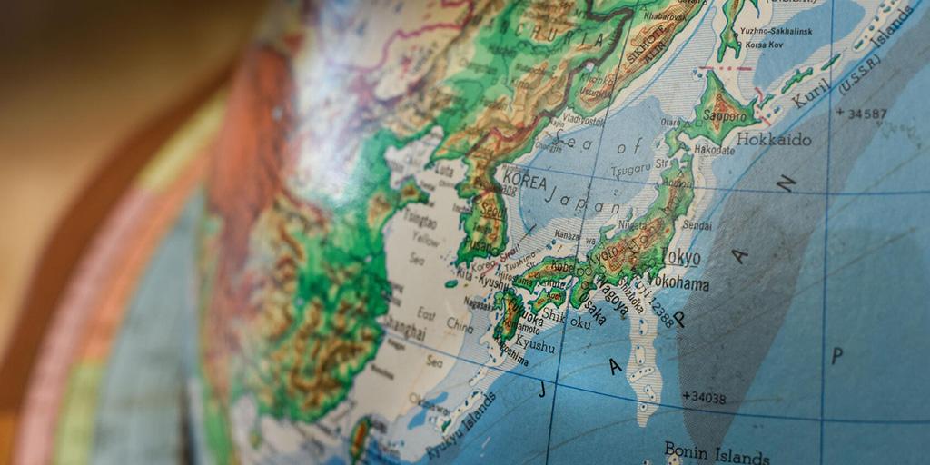 Close-up image of a globe showing different countries around the world