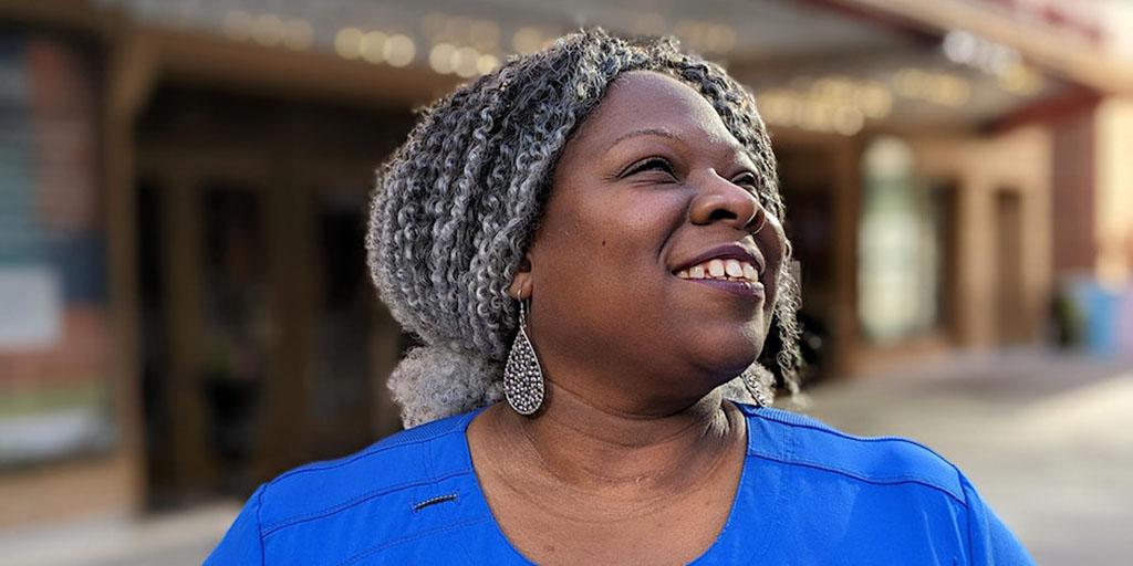 Close-up of Mayo Clinic nurse Lasonya Natividad who stars in the musical, Broadway Nurse