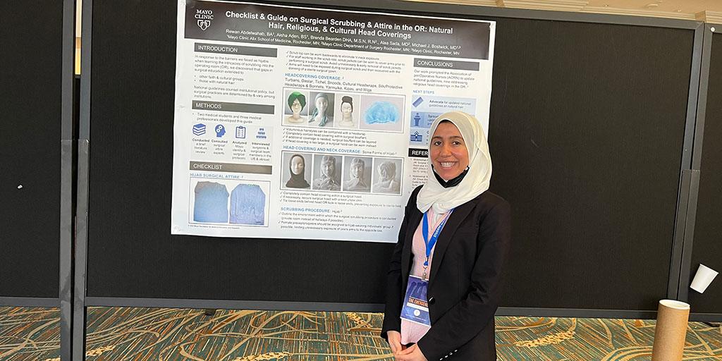 Medical student Rewan Abdelwahab presenting a research poster