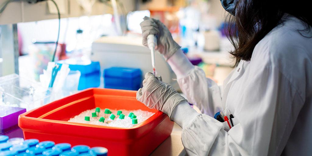 Clinical researcher working with test tubes in the lab