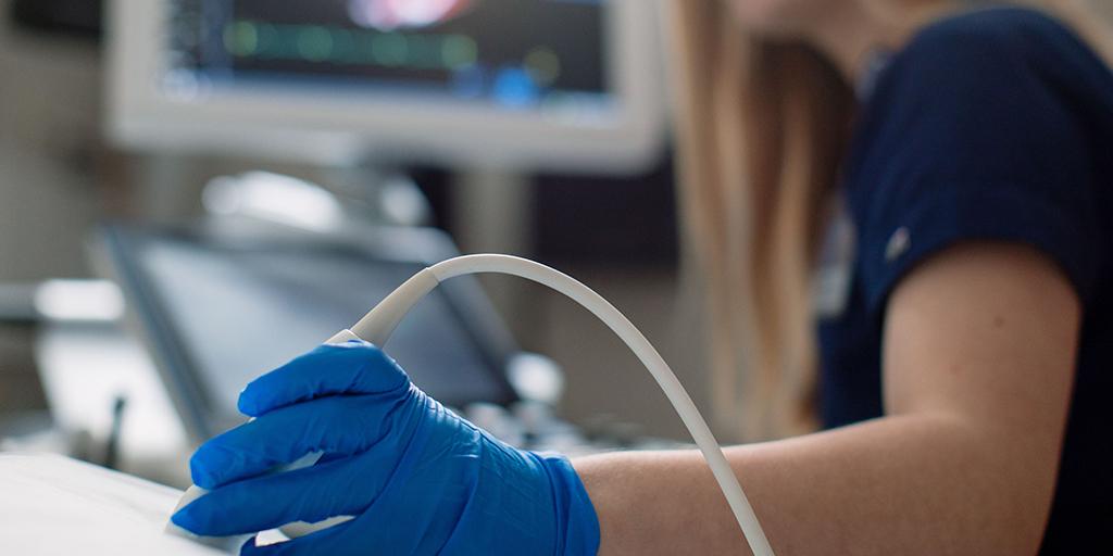 Echocardiography student performing exam as part of their curriculum.