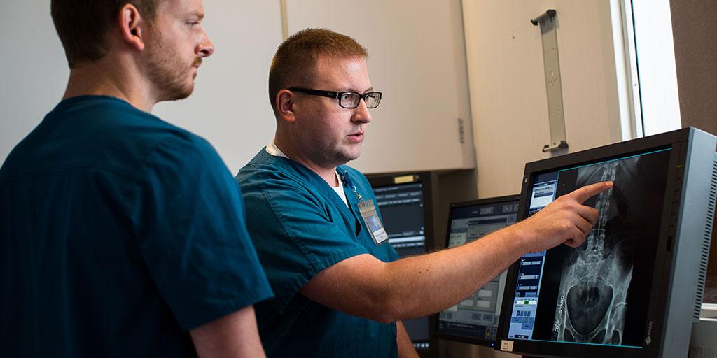 Radiography Program student viewing x-rays with instructor