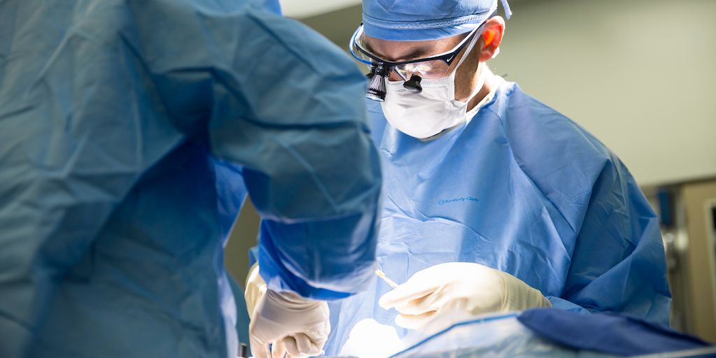 A surgeon during an abdominal transplant case.