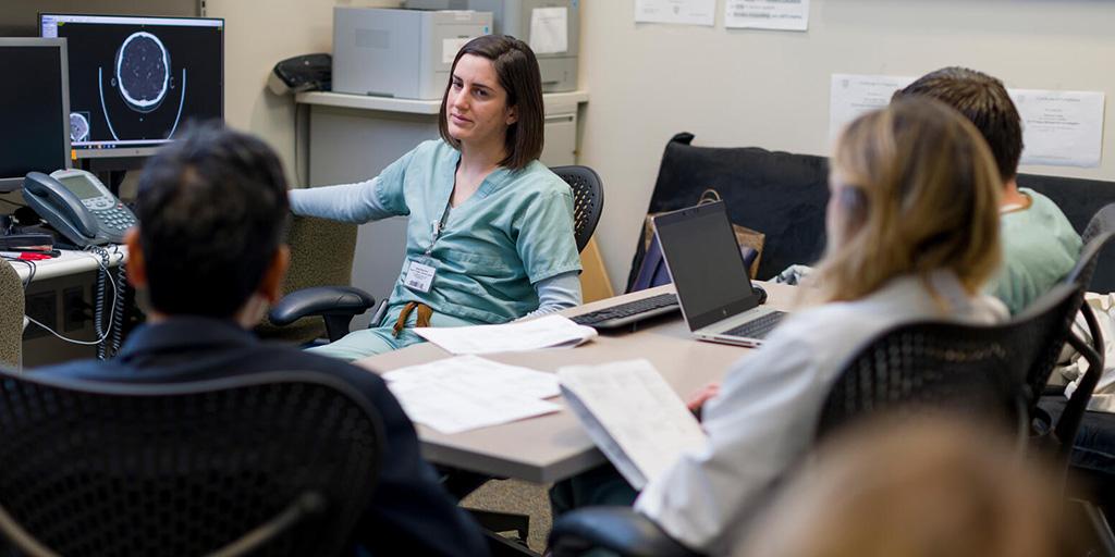 Four people in a teaching session at Mayo Clinic's Adult Neurology Residency in Arizona.