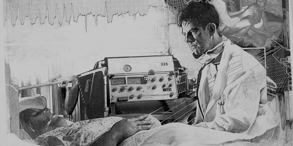 Drawing from 1986 of one of our consultants talking care of critically ill patients