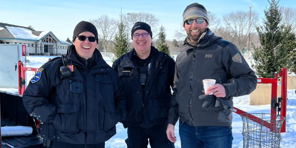 Ice skating downtown where the police officers sometimes bring free hot chocolate!