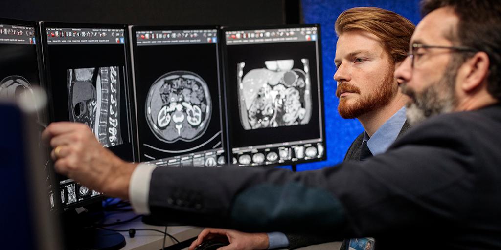 Body Imaging and Intervention fellows look at a scan together at Mayo Clinic in Rochester, Minnesota.