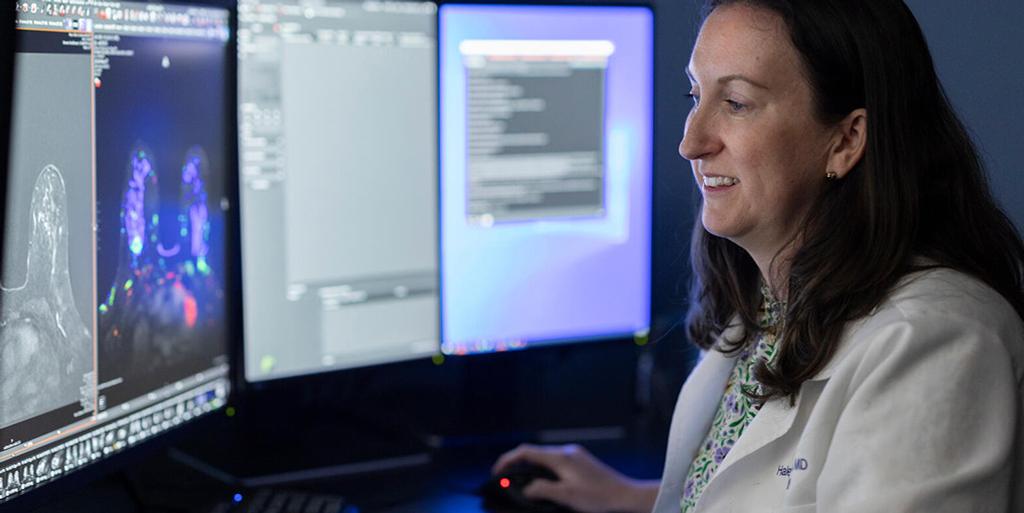 Haley Letter, MD, Diagnostic Radiology Senior Associate Consultant, reviews a scanned image on a screen.