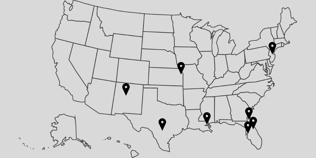 Map of past graduates from the Cardiology, Advanced Heart Failure and Transplant Cardiology Fellowship program at Mayo Clinic in Jacksonville, Florida.