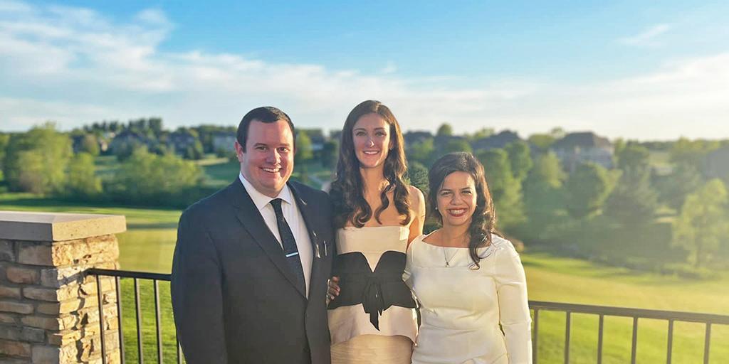 Graduation 2021 group photo of Drs. Eric Pease, Meggie Chochol, and Rana Elmaghraby.