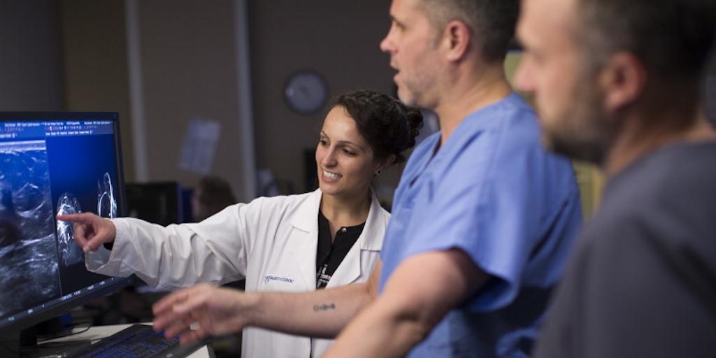 Diagnostic Radiology residents look at a scan together at Mayo Clinic in Phoenix, Arizona.