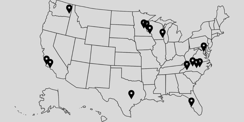 This map shows the current locations of ASOPRS fellows who have trained at Mayo Clinic since 1993.