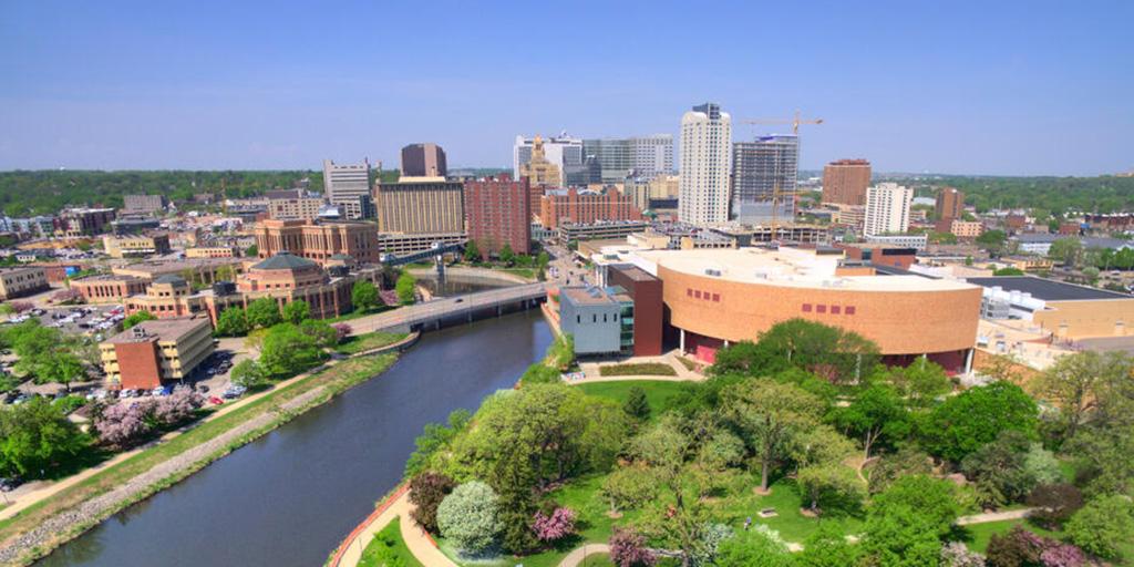 Aerial view of downtown Rochester, Minnesota.