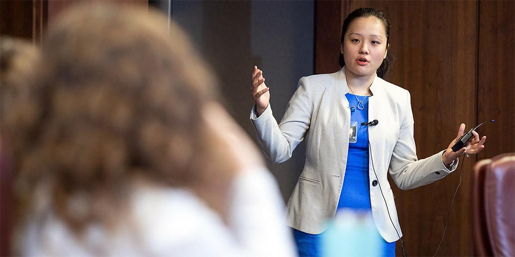 Mayo Clinic otolaryngology resident giving a presentation