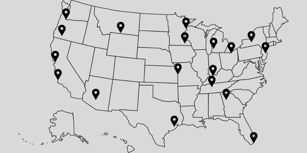 Map of destinations alumni of the Pulmonary and Critical Care Medicine Fellowship have gone after graduating from the program.