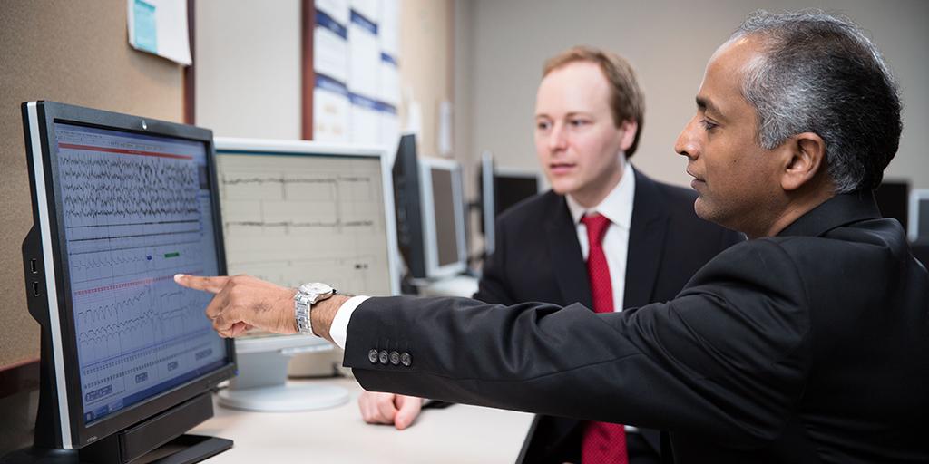 Mayo Clinic pulmonary physicians reviewing a polysomnogram