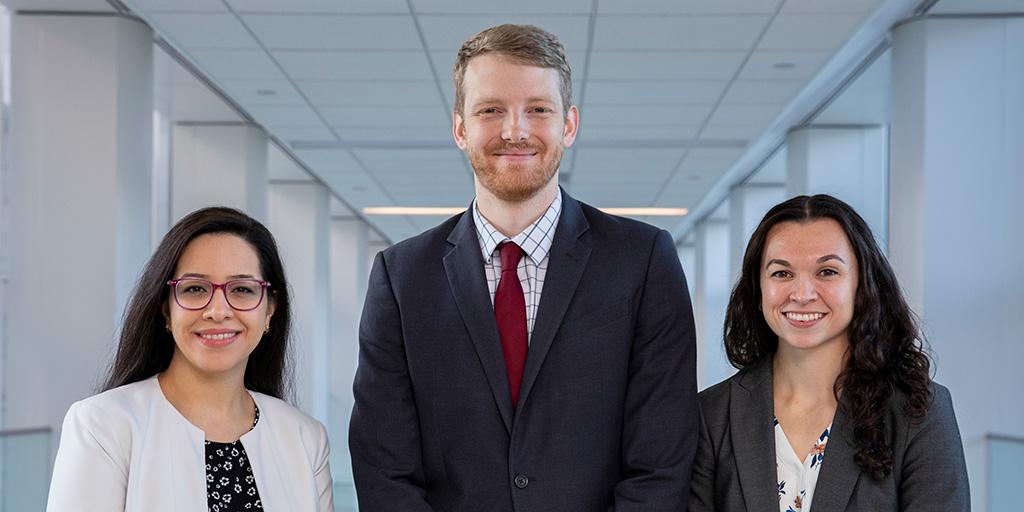 Three senior fellows from radiation oncology clinical medical physcs residency post for photo