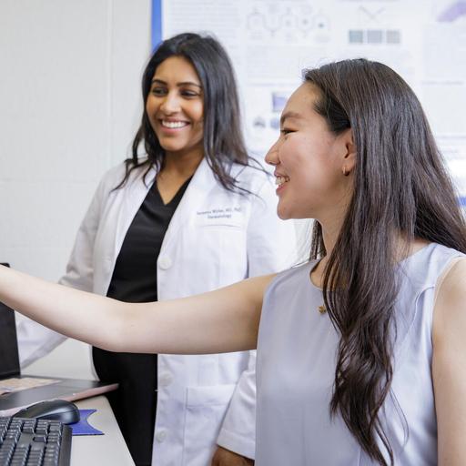 Grace Yu, right, and mentor Saranya Wyles, M.D., Ph.D.