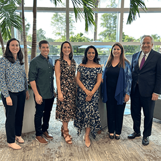 Breast imaging members gathered for a group photo during the celebratory meal. Photo (left-to-right):  Haley Letter, M.D., Santo Maimone IV, M.D., Kristin Robinson, M.D., Shweta Srivastava, M.B.B.S., Annamaria Wilhelm, M.D., and Robert Maxwell, M.D.