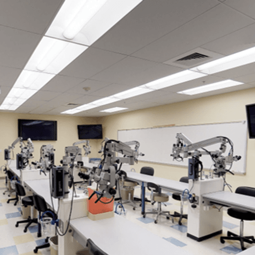 The microsurgical or temporal bone lab at the Center for Procedural Innovation on the Mayo Clinic Scottsdale campus, equipped with 11 tabletop mounted microscopes.