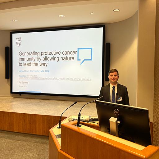 Jay Jenkins presents his research at his thesis defense.