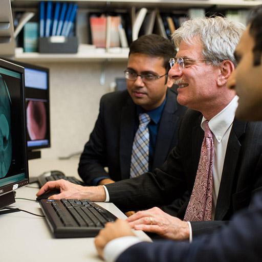 David Katzka, M.D. reviewing patient images with fellows in the Esophageal Diseases Fellowship at Mayo Clinic in Rochester, Minnesota.