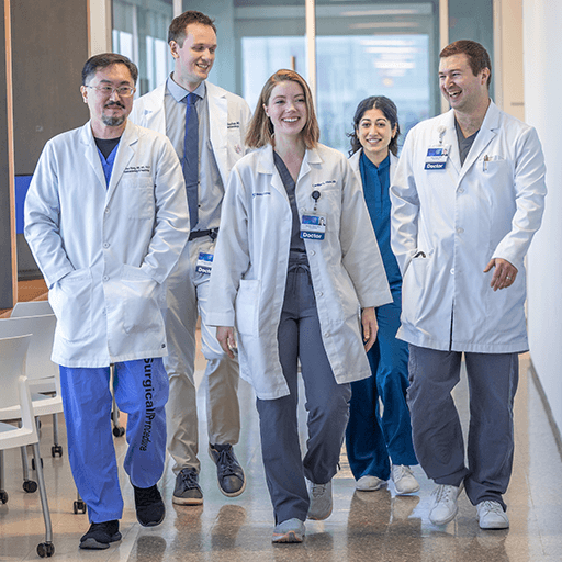 Gastroenterology fellows walking in a hallway