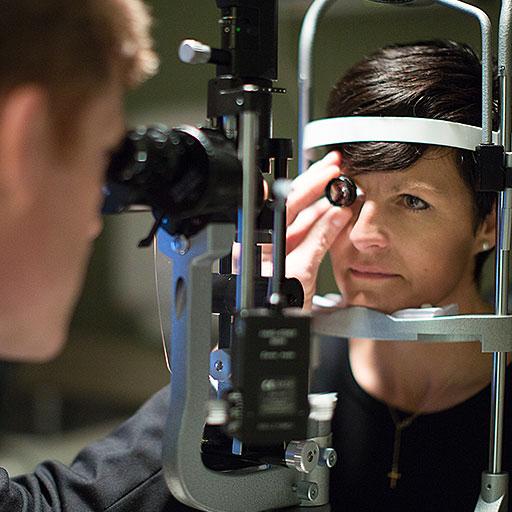 Glaucoma fellow works with a patient at Mayo Clinic in Rochester, Minnesota. 