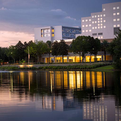 Evening photo of Mayo Clinic's campus in Jacksonville, Florida