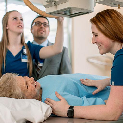 Radiography students prepare a patient for a procedure at Mayo Clinic in Rochester, Minnesota