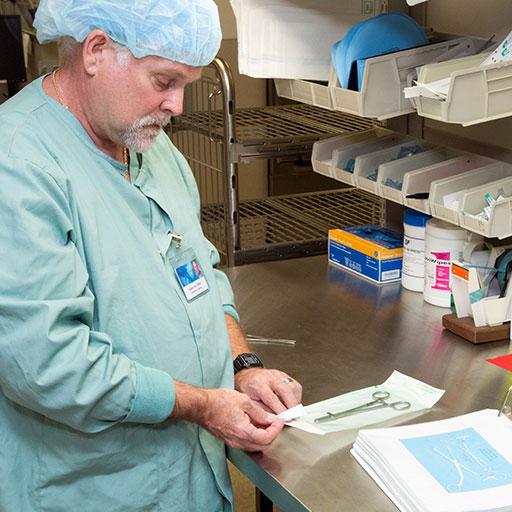 Mayo Clinic central service technician preparing surgical supplies
