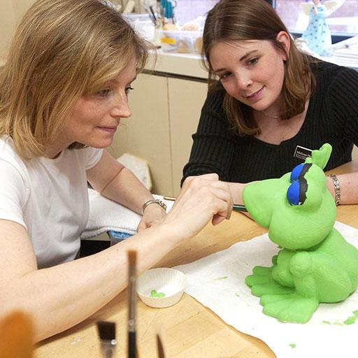 Mayo Clinic recreational therapist painting with a patient